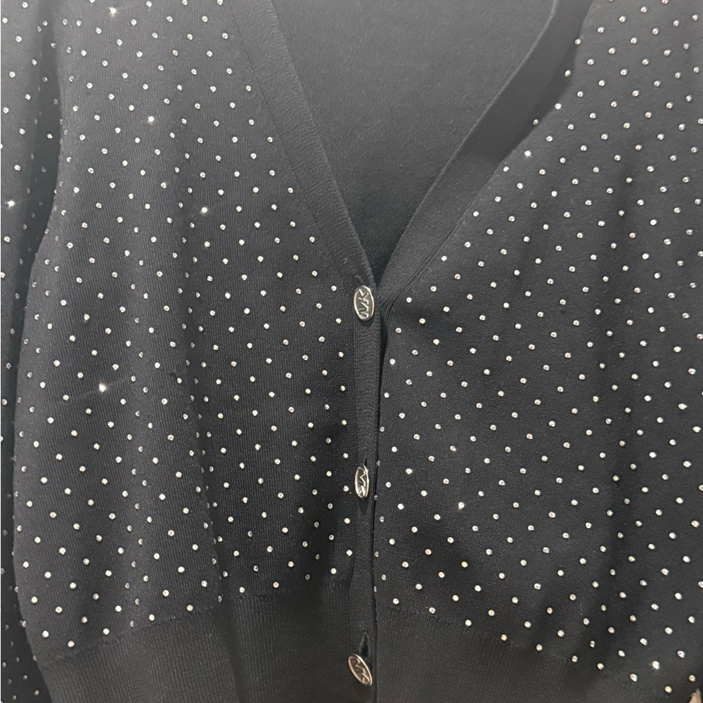 Michael Kors NWOT Black Rhinestone V Neck Cardigan Sweater size Large - Picture 7 of 13